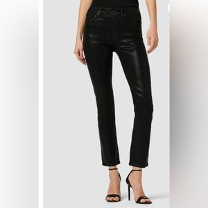 New Hudson Barbara Coated High Rise Straight Ankle Jeans Black Raven Sz 26